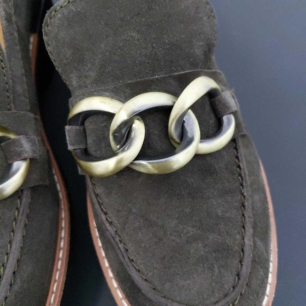 EARTH Lug Loafers Womens 9M Dark Khaki Etzalor Leather Chain Comfort Chic NEW - Picture 9 of 9
